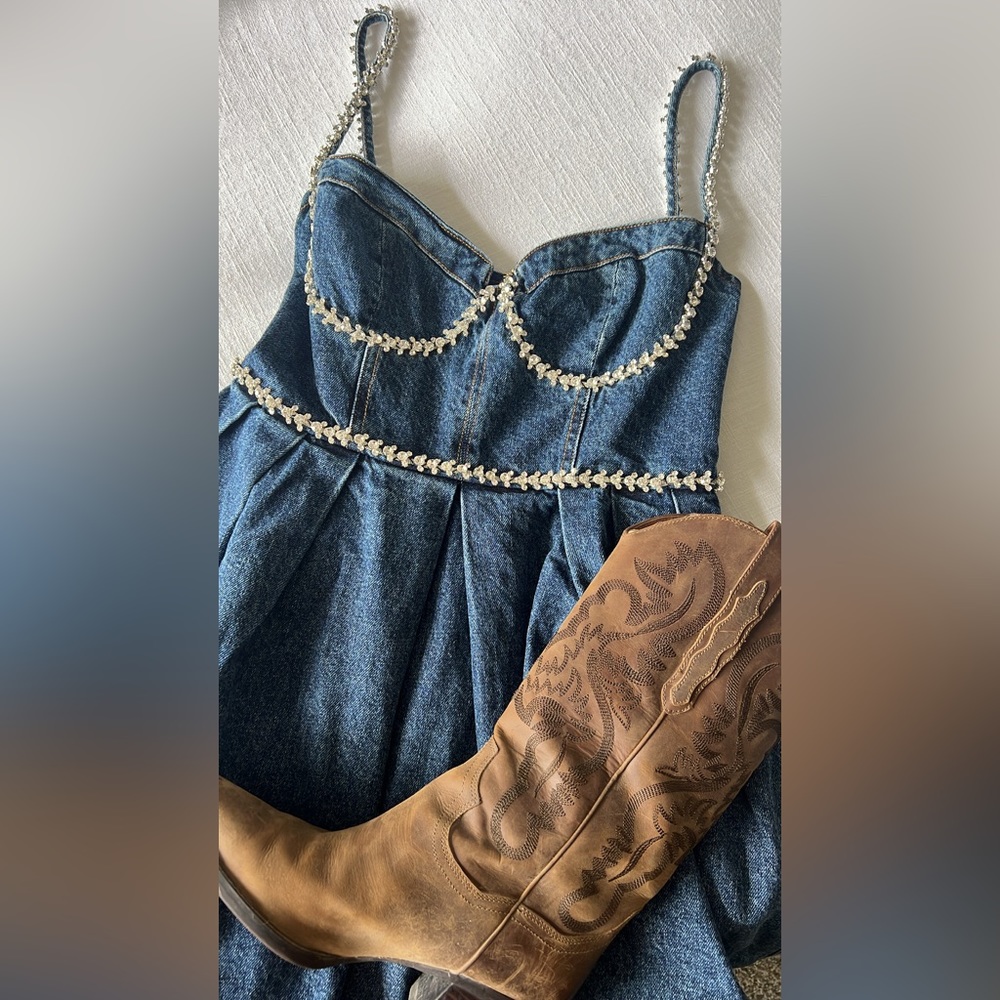 Self-Portrait
Diamante-Trim Denim Bustier Mini Dress NWT